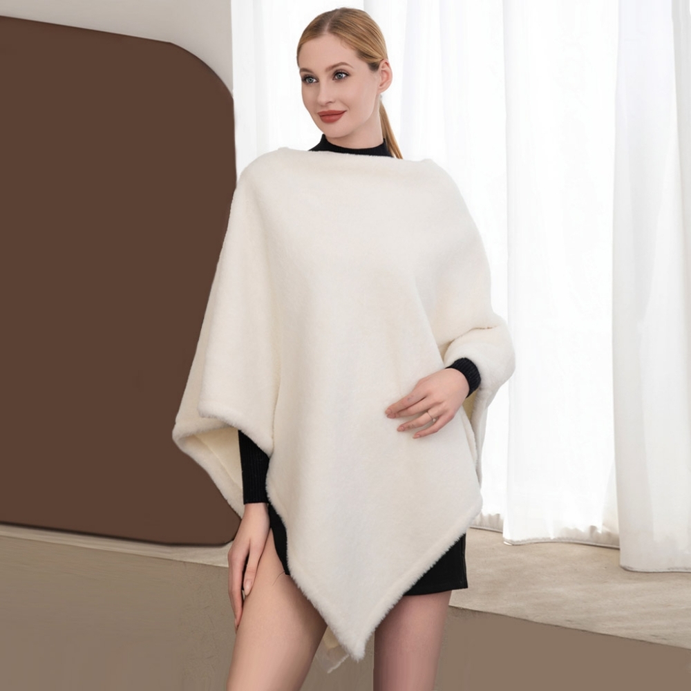 Ivory Faux Fur Poncho Throw Over Sweater Fashion Statement Accessory Solid